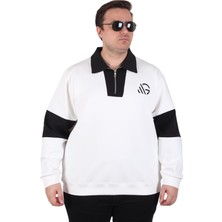 Moc Grande Mocgrande Büyük Beden Polo Yaka Fermuarlı Sweat Double Face 25709 Bej