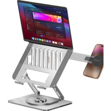 McStorey Laptop Stand Karbon Çelik 360° Döner Ergonomik Yükseklik Ayarlı Soğutucu Magsafe Telefon Tutuculu Gizlenebilir
