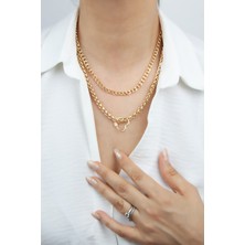 Liveyn Design Kalp Detay Ikili Gold Kolye