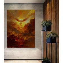 Teona Ahşap Alev Kanatlı Yükselen Anka Kuşu Yağlı Boya Görünümlü Dekoratif Ahşap Tablo Dikdörtgen Tablo