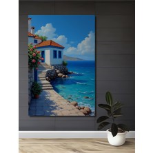 Teona Ahşap Ege Sahilinde Masalsı Evler Yağlı Boya Görünümlü Dekoratif Ahşap Tablo Dikdörtgen Tablo