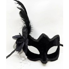 Brf Bfs  Siyah Renk Yandan Tüylü Beyaz Incili Süet Kaplama A Kalite Lüks Parti Maskesi 20X23 cm