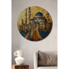 Teona Ahşap Istanbul Boğaziçi Mimarisi Ahşap Dekoratif Tablo Yağlı Boya Görünümlü Modern Sanat Yuvarlak Tablo