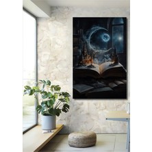 Teona Ahşap Fantastik Açık Kitap Kale Ay Işığı Sulu Boya Görünümlü Ahşap Dekoratif Tablo Dikdörtgen Tablo