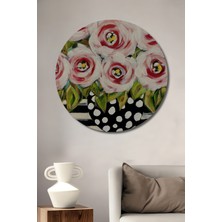 Teona Ahşap Canlı Renkler Yağlı Boya Görünümlü Çiçek Buketi Ahşap Dekoratif Tablo Yuvarlak Tablo