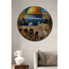 Teona Ahşap Altın Kubbeli Kudüs Yağlı Boya Görünümlü Ahşap Dekoratif Tablo Yuvarlak Tablo