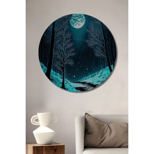 Teona Ahşap Ayışığına Bürünmüş Orman Yağlı Boya Görünümlü Ahşap Dekoratif Tablo Yuvarlak Tablo