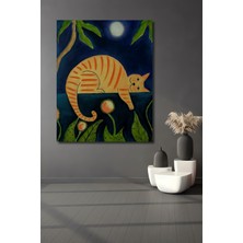 Teona Ahşap Gece Rüyası Kedi Yağlı Boya Görünümlü Ahşap Dekoratif Tablo Dikdörtgen Tablo