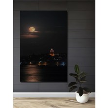 Teona Ahşap Galata Kulesi Ay Işığı Yağlı Boya Görünümlü Ahşap Dekoratif Tablo Dikdörtgen Tablo