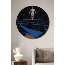 Teona Ahşap Surfer Gümüş Sörfçü Yağlı Boya Görünümlü Modern Sanat Ahşap Dekoratif Tablo Yuvarlak Tablo