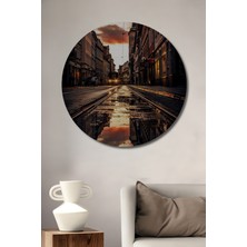 Teona Ahşap Şehir Işıltısı Yağlı Boya Görünümlü Dekoratif Ahşap Tablo Yuvarlak Tablo