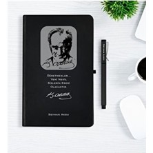 BK Gift Atatürk Temalı Siyah Defter Kalem Hediye Seti - 2 Kişiye Özel Tasarım