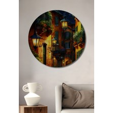 Teona Ahşap Italyan Sokaklarında Yağlı Boya Görünümlü Ahşap Dekoratif Tablo Yuvarlak Tablo