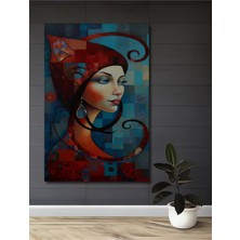 Teona Ahşap Gızemlı Kırmızı Şapkalı Kadın Yağlı Boya Görünümlü Dekoratif Ahşap Tablo Dikdörtgen Tablo