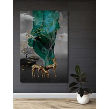 Teona Ahşap Geyiklerin Altın Dokunuşu Yağlı Boya Görünümlü Ahşap Dekoratif Tablo Dikdörtgen Tablo
