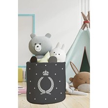 Talia Home Taç Desenli Gri Keçe Çocuk ve Bebek Odası Düzenleyici Oyuncak Sepeti TLAS-035