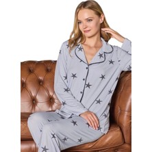 Royam Pijamood Kadın Milan Kumaş Önü Düğmeli Mevsimlik Uzun Kol Pijama Takımı