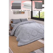 Beyaz Lale Çift Kişilik Özel Çantalı 6 Parça Wellsoft Yorgan Seti | Lastikli Çarşaf, 2 Yastık, 2 Kılıf