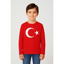 Esila Kids Çocuk Tişört Atatürk ve Türk Bayrağı Baskılı Kırmızı Beyaz Kısa & Uzun Kollu