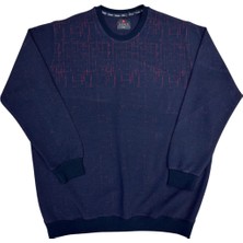 AlanyaXXL Büyük Beden Bisiklet Yaka Desenli Pamuklu Erkek Kazak Sweat