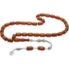 Tesbihane 925 Ayar Gümüş Püsküllü Uçlu Kapsül Kesim Sarı Simli Kırmızı Ateş Kehribar Tesbih