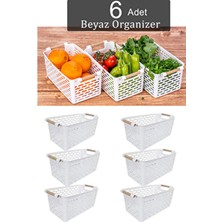  6 adet çok amaçlı tutacaklı organizer sepet - dolap ıçi ve buzdolabı düzenleyici sepet beyaz