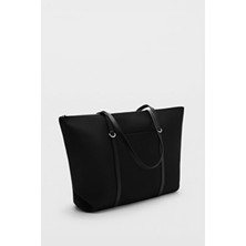 D'Vers Kadın Siyah Su Itici Kumaş Gümüş Aksesuar Detaylı Shopper El ve Omuz Çantası
