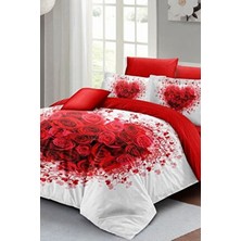 Monohome Kalpli 3D Dijital Tasarım Pamuk Saten Nevresim Çift Kişilik Rose Heart Kırmızı Desenli