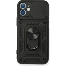 iPhone 12 Mini Kılıf Pars Lens Yüzüklü Silikon - Siyah - FKU5579-6675