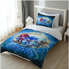 Çocuklar İçin Şen Dekorasyon Sonic Takımı Nevresim Takımı 160 x 220 cm Düz Pamuk-Polyester