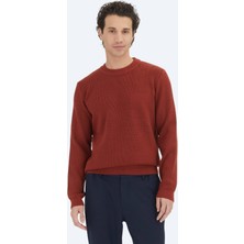 Kip Kiremit Bisiklet Yaka Jakarlı Triko Kazak