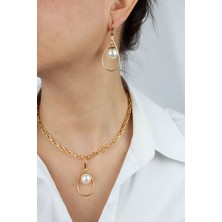 Liveyn Design Inci Detay Gols Zincir Kolye Küpe Set