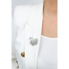 Liveyn Design Kristal Taşlı Kuğu Figür Broş