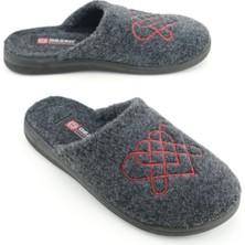 Gezer Kadın Kışlık Keçe Nakışlı Kalp Tasarım Ev Bahçe Terlik