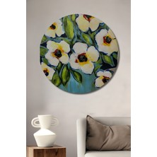 Teona Ahşap Canlı Çiçek Demeti Sulu Boya Görünümlü Ahşap Dekoratif Tablo Yuvarlak Tablo