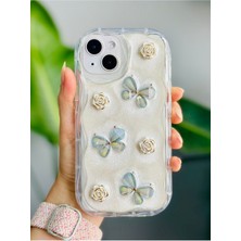 Go Aksesuar Iphone 13 ve 14 Uyumlu 3D Oyuncaklı Sedef Kelebek Tasarımlı Esnek Silikon Kılıfı