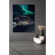Teona Ahşap Kuzey Işıkları Altında Kağıt Gemi Yolculuğu Yağlı Boya Görünümlü Ahşap Tablo Dikdörtgen Tablo