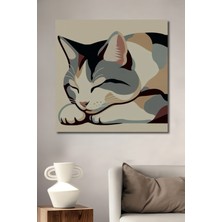 Teona Ahşap Uyuyan Kedi Yağlı Boya Görünümlü Modern Sanat Ahşap Dekoratif Tablo Dikdörtgen Tablo