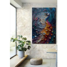 Teona Ahşap Görkemli Tavuskuşu Yağlı Boya Görünümlü Ahşap Dekoratif Tablo Dikdörtgen Tablo