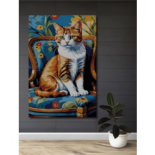 Teona Ahşap Sevimli Kedi Yağlı Boya Görünümlü Dekoratif Ahşap Tablo Dikdörtgen Tablo