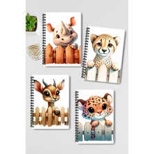 Qoeuyl Boutique Sevimli Hayvanlar No:5 Tasarım Tel Spiralli 4'lü Hatıra, Günlük, Ajanda, Anı, Okul Defter Seti