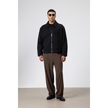 Vamosclo Oversize Fermuarlı Kaşe Ceket Siyah
