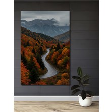 Teona Ahşap Sonbahar Manzaralı Yol Sulu Boya Görünümlü Ahşap Dekoratif Tablo Dikdörtgen Tablo