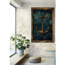 Teona Ahşap Altın Çapa Dünya Haritası Suluboya Görünümlü Dekoratif Ahşap Tablo Dikdörtgen Tablo