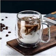 Seram Collection Çift Camlı Çift Cidarlı Cam Kupa 250 ml Ev Ofis Fincanı Çift Katlı Isı Yalıtımlı Kulplu Cam Bardak