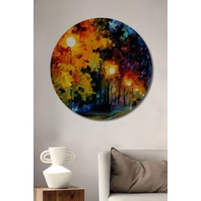 Teona Ahşap Yağlı Boya Görünümlü Modern Sanat Yağmur Altında Aşıklar Ahşap Dekoratif Tablo Yuvarlak Tablo