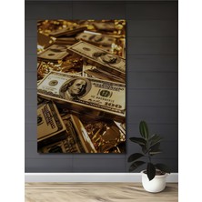 Teona Ahşap Yüz Dolar Yaldızlı Para Yığınları Yağlı Boya Görünümlü Dekoratif Ahşap Tablo Dikdörtgen Tablo