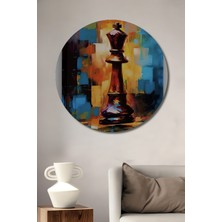 Teona Ahşap Ahşap Dekoratif Tablo Satranç Tahtası Yağlı Boya Görünümlü Modern Sanat Tablo Yuvarlak Tablo