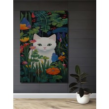Teona Ahşap Rüya Gibi Kedi ve Çiçekler Yağlı Boya Görünümlü Ahşap Dekoratif Tablo Dikdörtgen Tablo