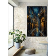 Teona Ahşap Gece Venedik Sokakları Yağlı Boya Görünümlü Ahşap Dekoratif Tablo Dikdörtgen Tablo